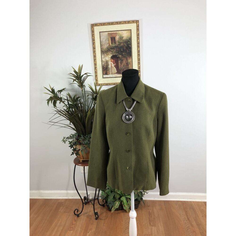 Jones‎ Wear Women Jacket 10 Green Long Sleeve Lined Clueless Preppy Office Siren